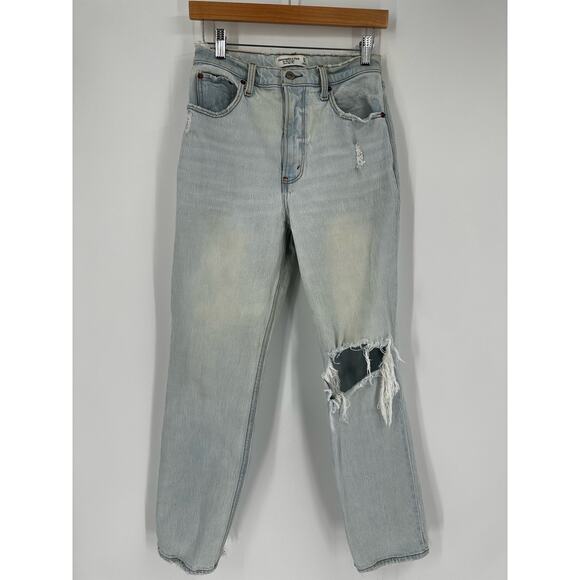 Abercrombie 90s Straight Ultra High‎ Rise Distressed Light Wash 4S - Picture 1 of 13